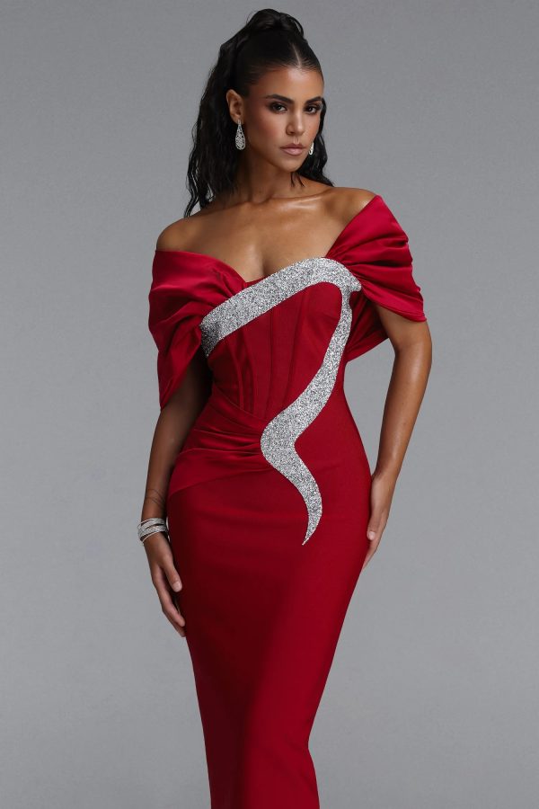 edda elegant contour rhinestone bandage maxi dress in red 12
