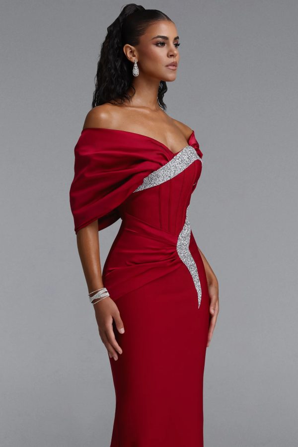 edda elegant contour rhinestone bandage maxi dress in red 14