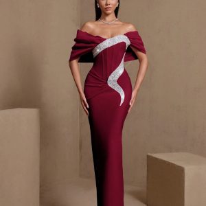 edda elegant contour rhinestone bandage maxi dress in wine red 11