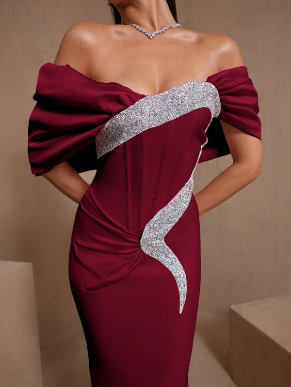 edda elegant contour rhinestone bandage maxi dress in wine red 13