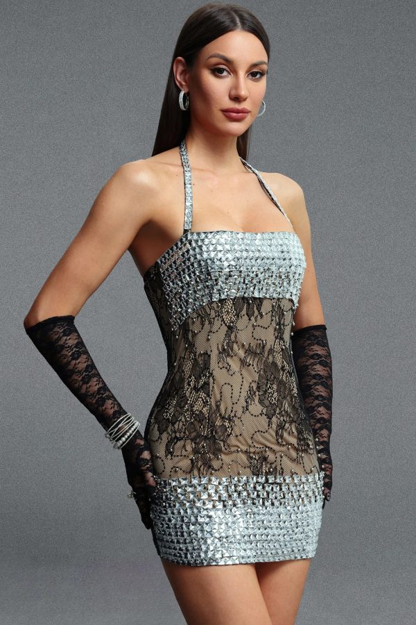 fayruz halterneck crystal lace mini dress 20
