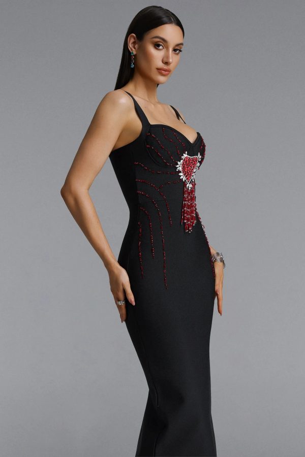 fifer heart shape rhinestone tassel bandage maxi dress 14