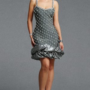 francina rhinestone ruffle gray bandage mini dress 14