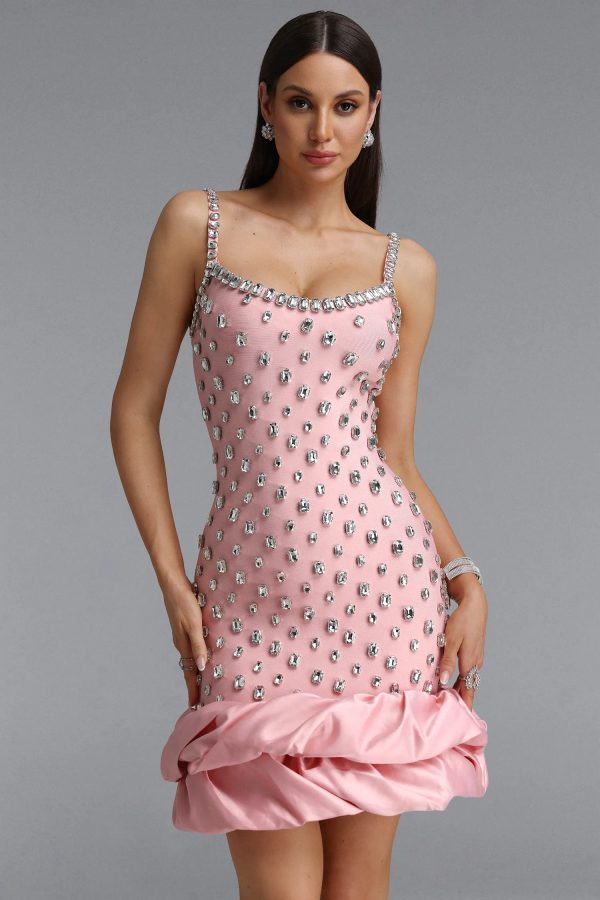 francina rhinestone ruffle pink bandage mini dress 12