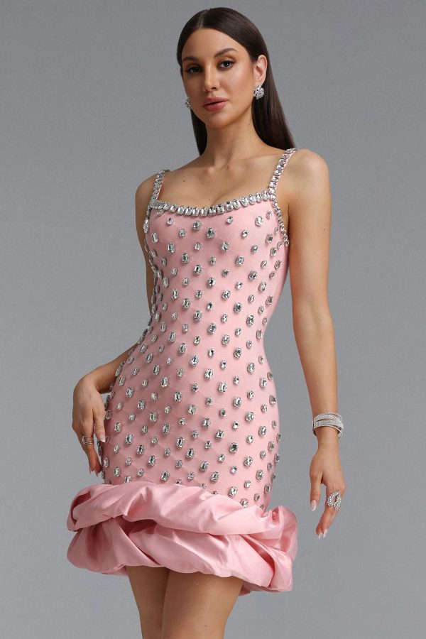 francina rhinestone ruffle pink bandage mini dress 14