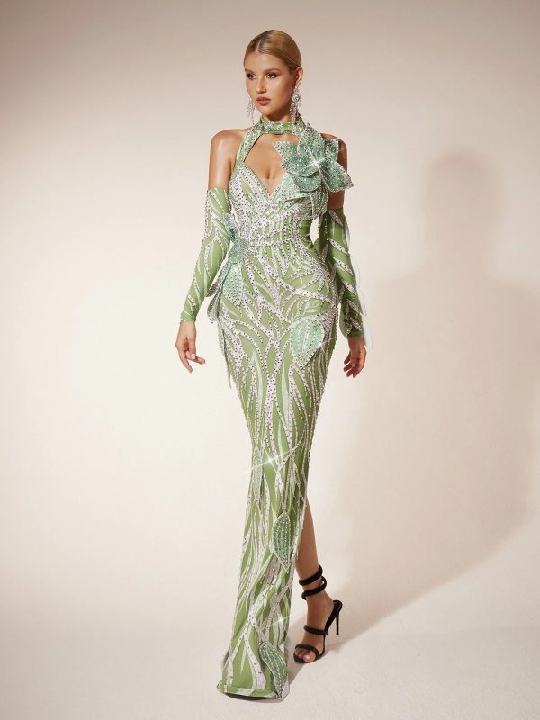fresnel leaf diamond maxi dress with arm sleeves 14