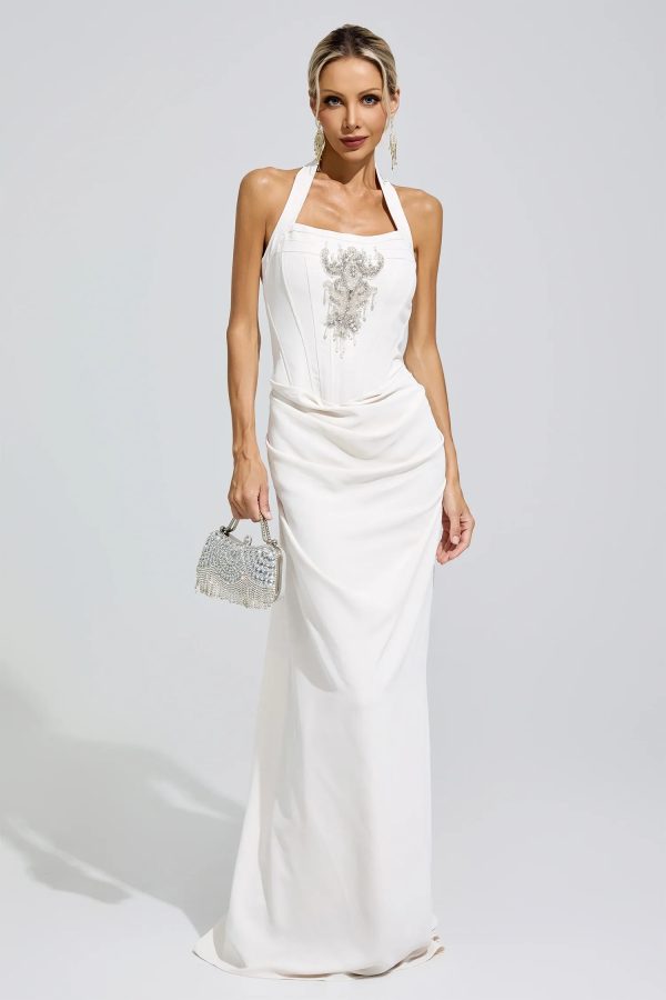 fuji halterneck rhinestone maxi dress 12