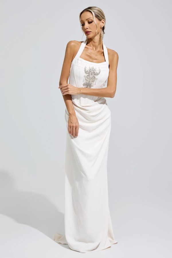 fuji halterneck rhinestone maxi dress 14