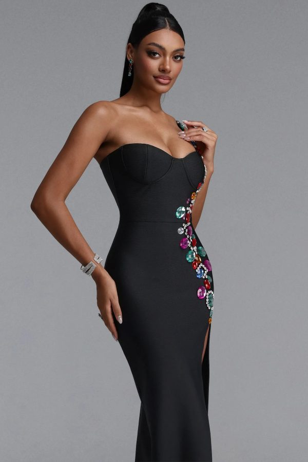 gacia elegant one shoulder colorful rhinestone slit maxi bandage dress 14