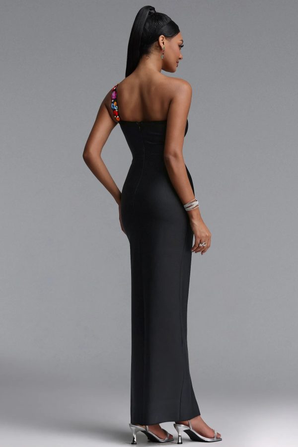 gacia elegant one shoulder colorful rhinestone slit maxi bandage dress 16