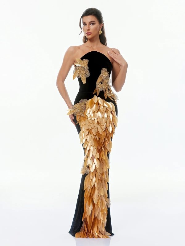 gefjun strapless leaf split maxi dress 12