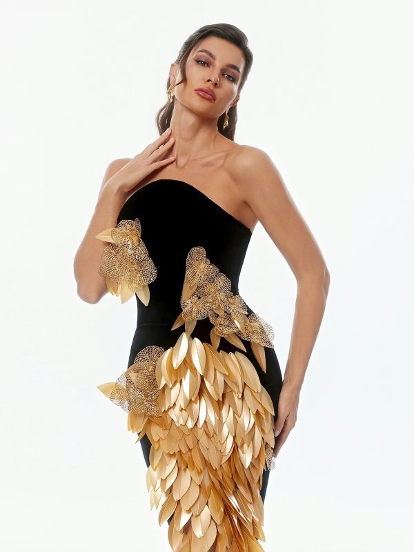 gefjun strapless leaf split maxi dress 13
