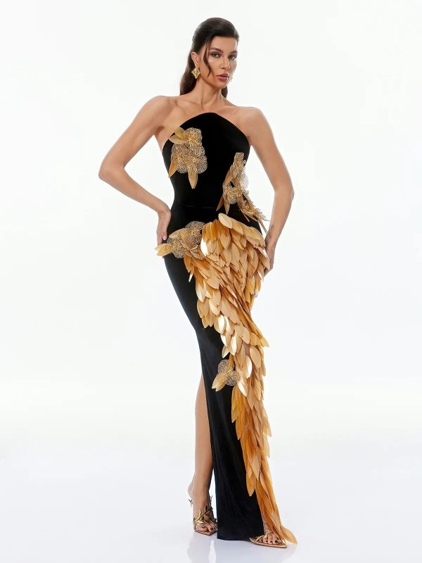 gefjun strapless leaf split maxi dress 14