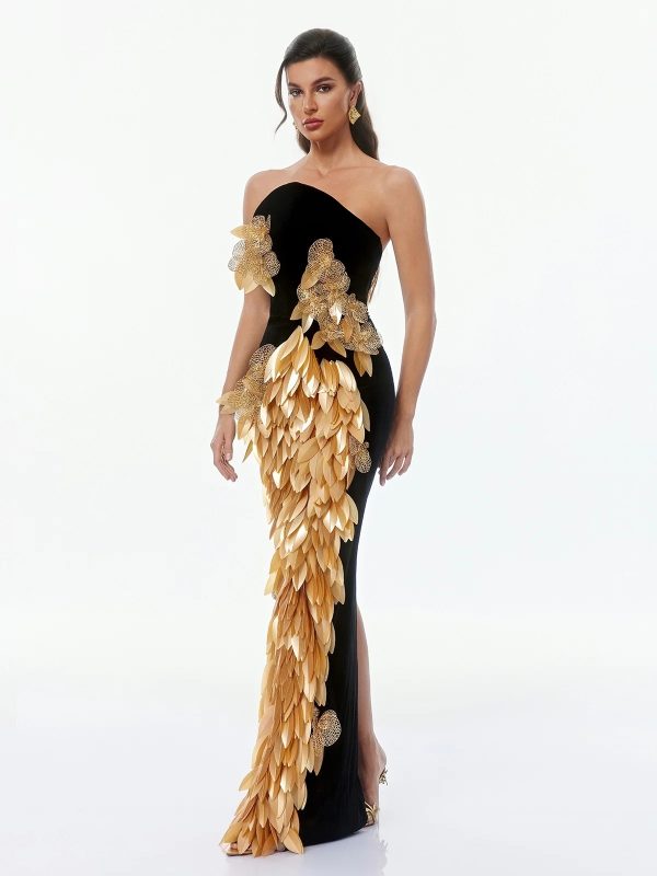 gefjun strapless leaf split maxi dress 15