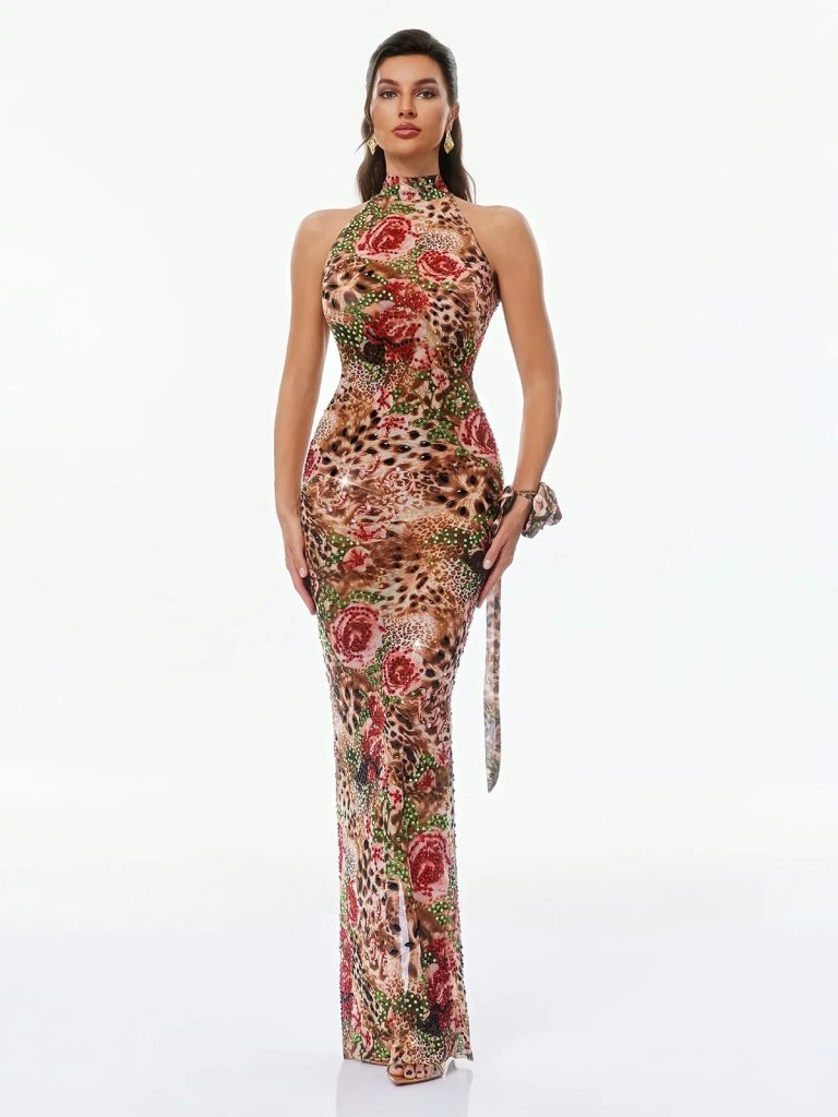 gemala halterneck printed rhinestone dress 11