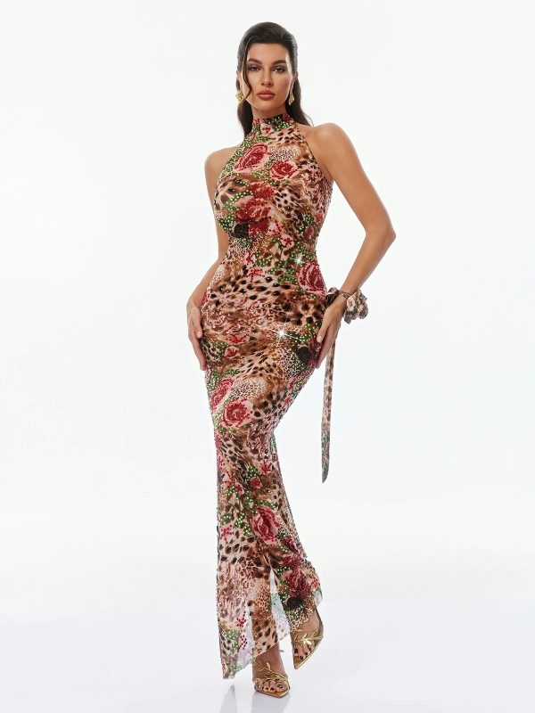 gemala halterneck printed rhinestone dress 12