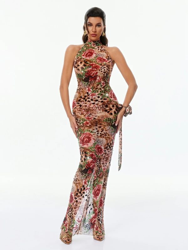 gemala halterneck printed rhinestone dress 13