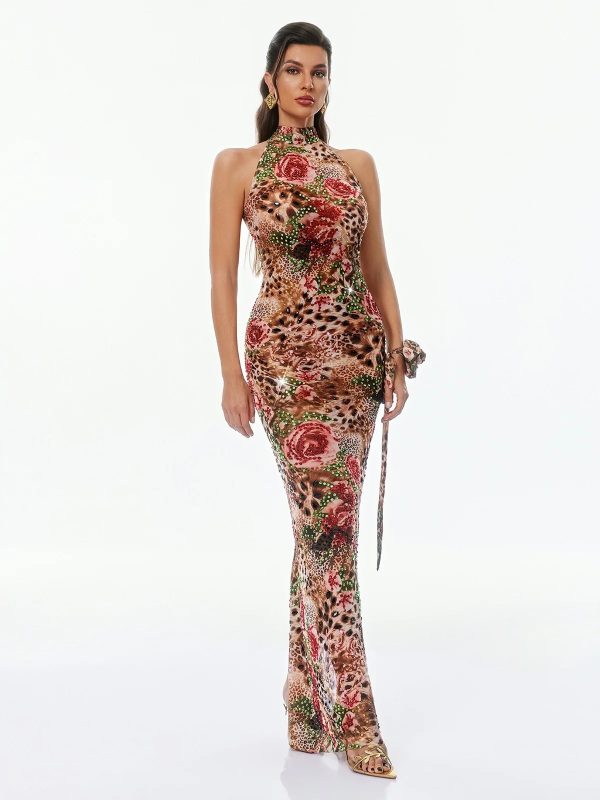 gemala halterneck printed rhinestone dress 14