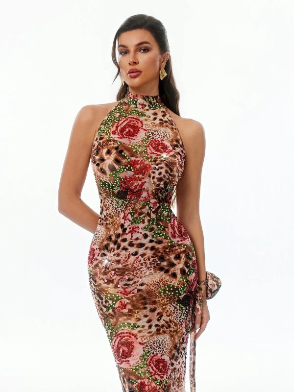 gemala halterneck printed rhinestone dress 15