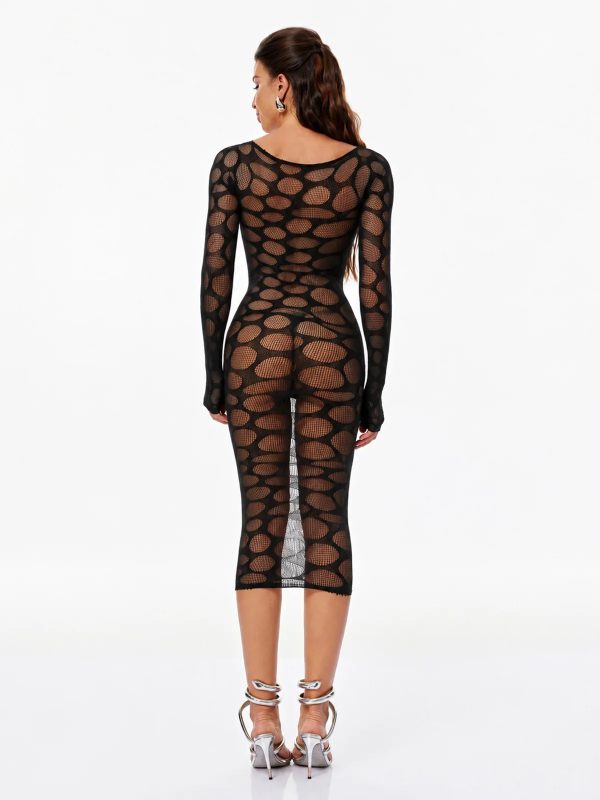 gertruda distressed fishnet midi dress in black 15