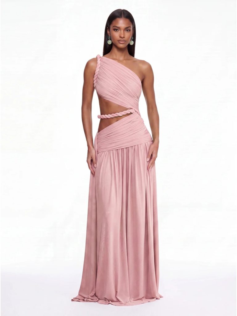 givora one shoulder cutout maxi dress in pink 11