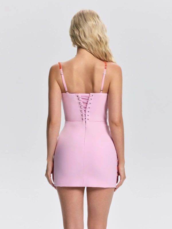 grimric rhinestone lace up starfish mini dress in pink 20