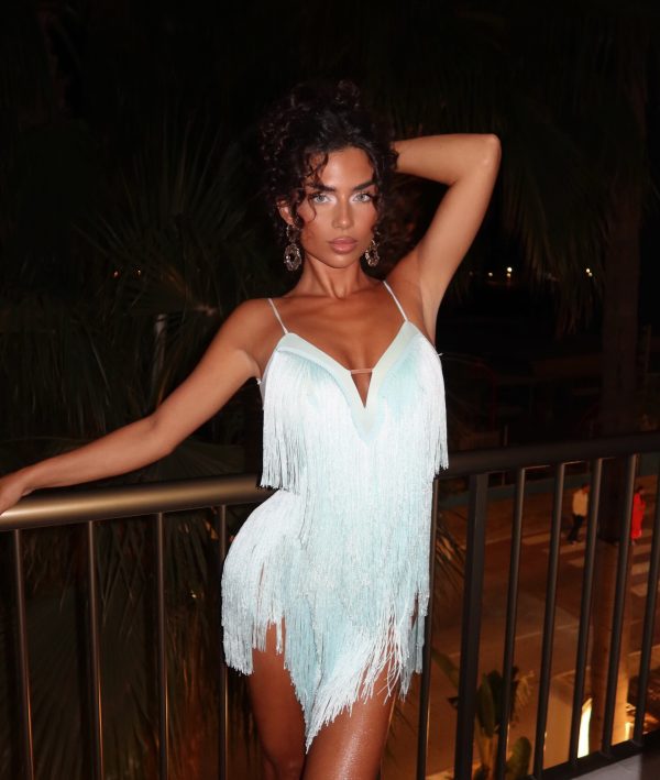 hasier fringe mini dress in baby blue 18