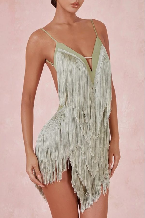 hasier fringe mini dress in green 17