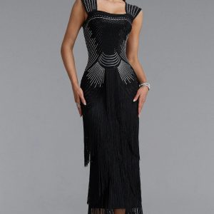 hatice rhinestone fringe bandage maxi dress in black 11