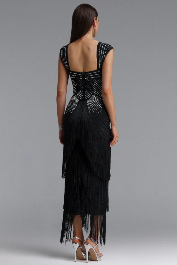 hatice rhinestone fringe bandage maxi dress in black 16