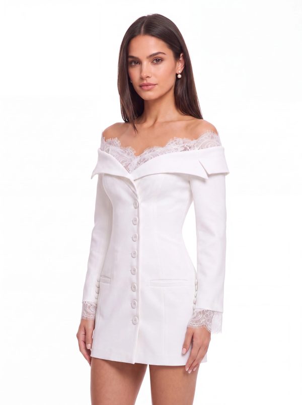 hornfels off shoulder lace mini dress 13