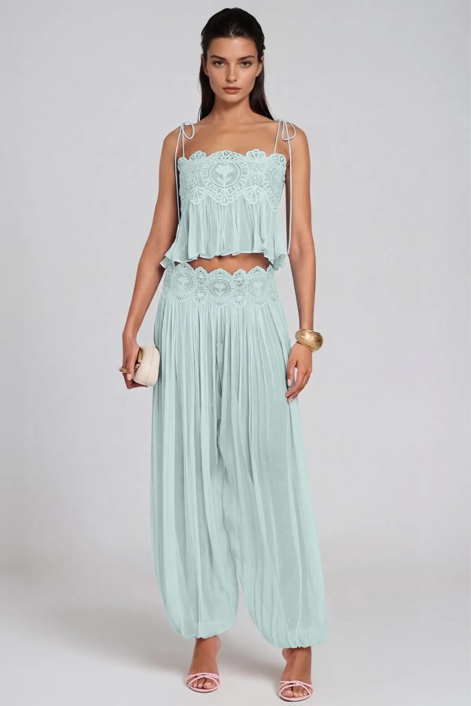 hyquorin spaghetti pleated pants set in mint green 11