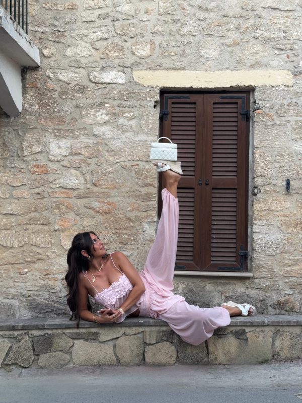 hyquorin spaghetti pleated pants set in pink 24