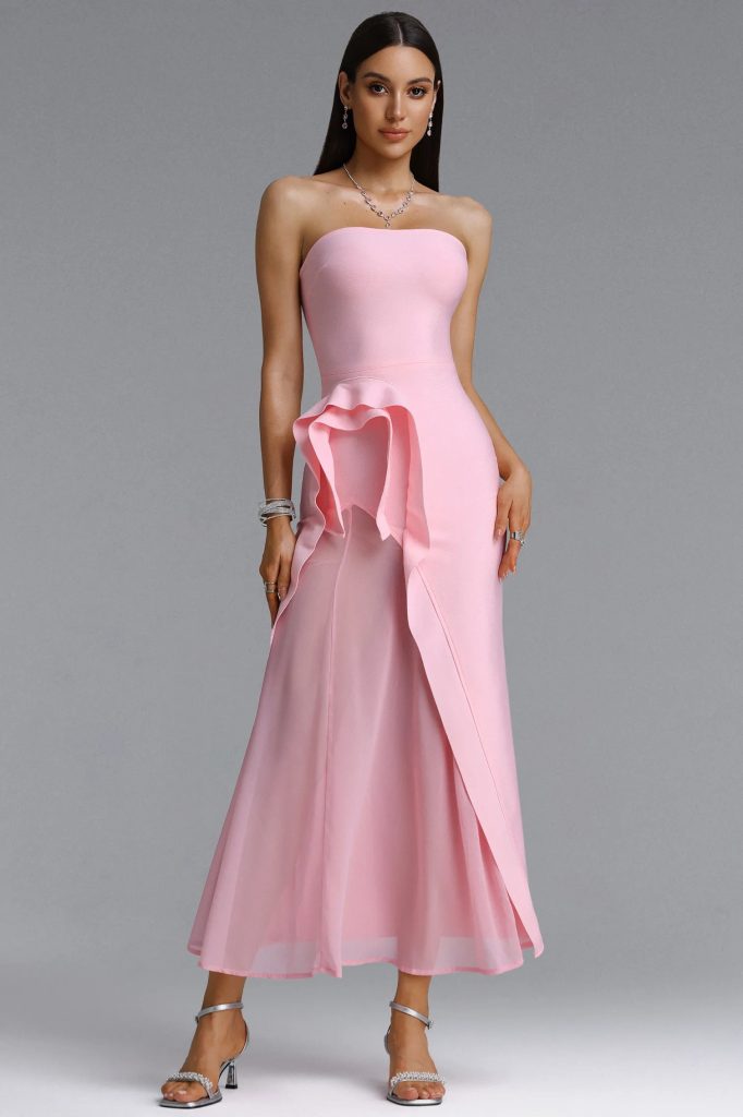 janneth elegant strapless ruffle maxi dress 11