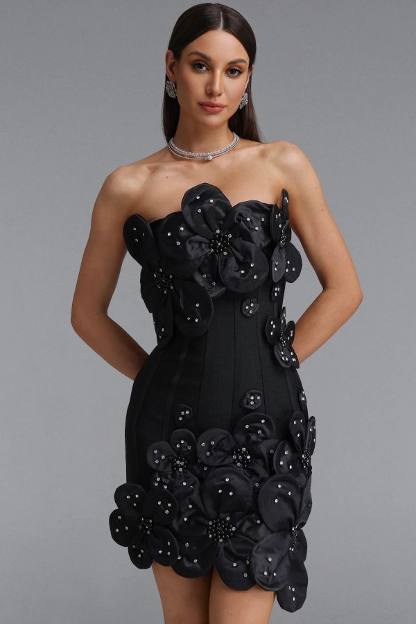 janneth strapless rhinestone floral mini bandage dress in black 12