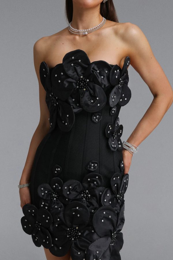 janneth strapless rhinestone floral mini bandage dress in black 13