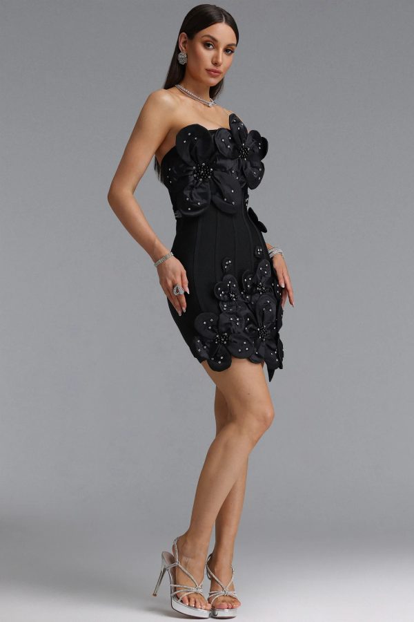 janneth strapless rhinestone floral mini bandage dress in black 15