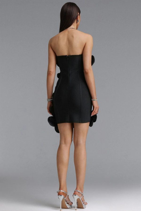 janneth strapless rhinestone floral mini bandage dress in black 16