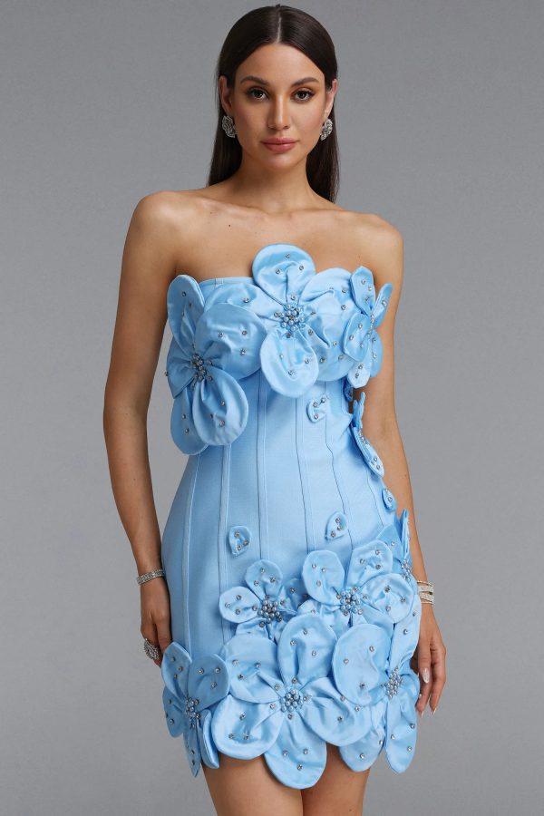 janneth strapless rhinestone floral mini bandage dress in blue 12
