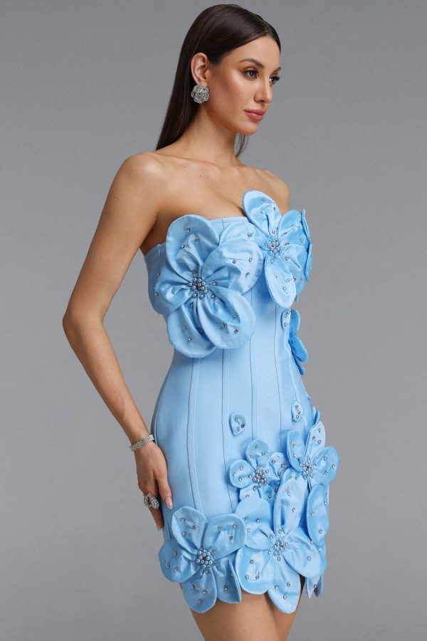 janneth strapless rhinestone floral mini bandage dress in blue 14