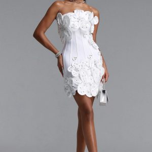 janneth strapless rhinestone floral mini bandage dress in white 11 janneth strapless rhinestone floral mini bandage dress in white 11