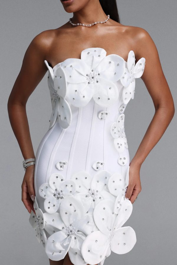 janneth strapless rhinestone floral mini bandage dress in white 13