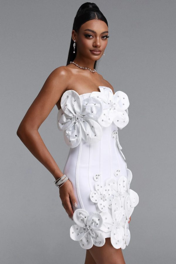 janneth strapless rhinestone floral mini bandage dress in white 14