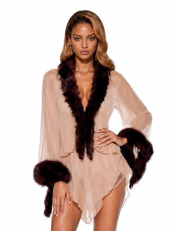 jasmor v neck faux fur mini dress 12