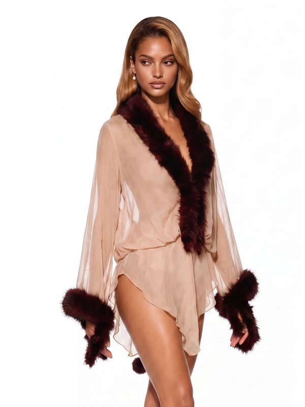jasmor v neck faux fur mini dress 13