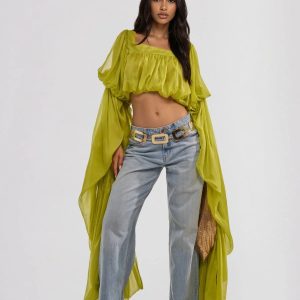 jorvik cape sleeve crop top in chartreuse 11 jorvik cape sleeve crop top in chartreuse 11