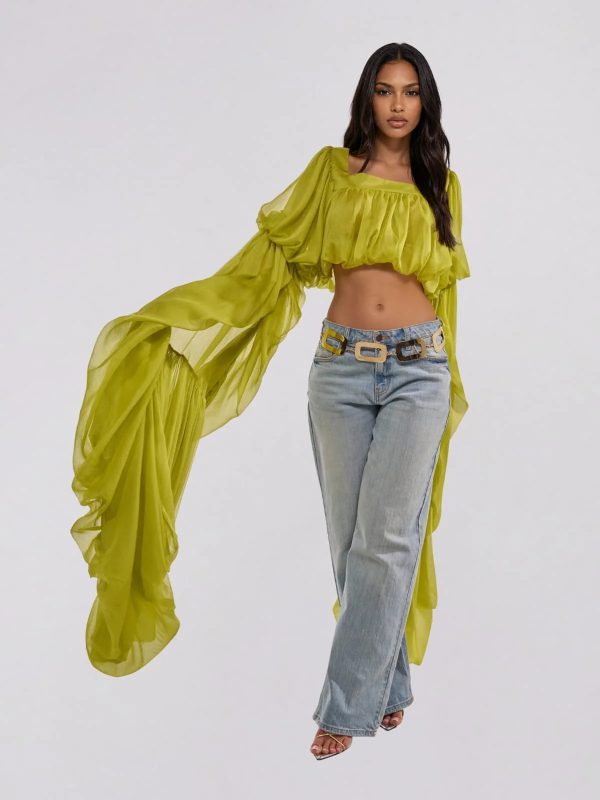 jorvik cape sleeve crop top in chartreuse 13