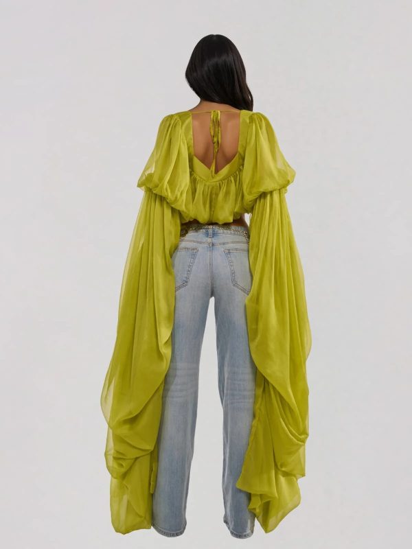 jorvik cape sleeve crop top in chartreuse 15