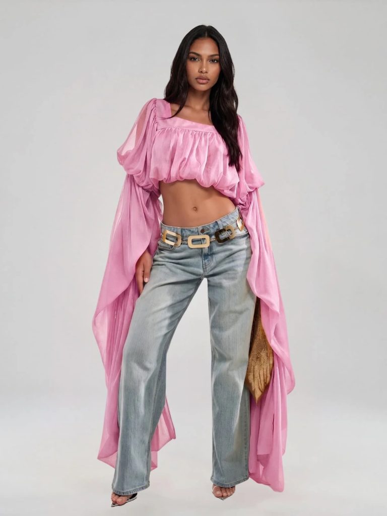 jorvik cape sleeve crop top in pink 11