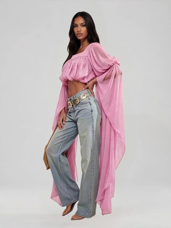 jorvik cape sleeve crop top in pink 12